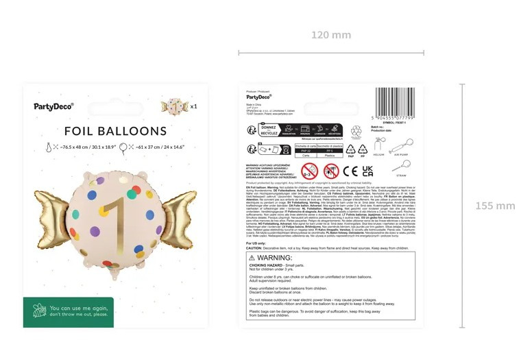 Balon foliowy Cukierek "1" 61x37cm FB387-1 PartyDeco